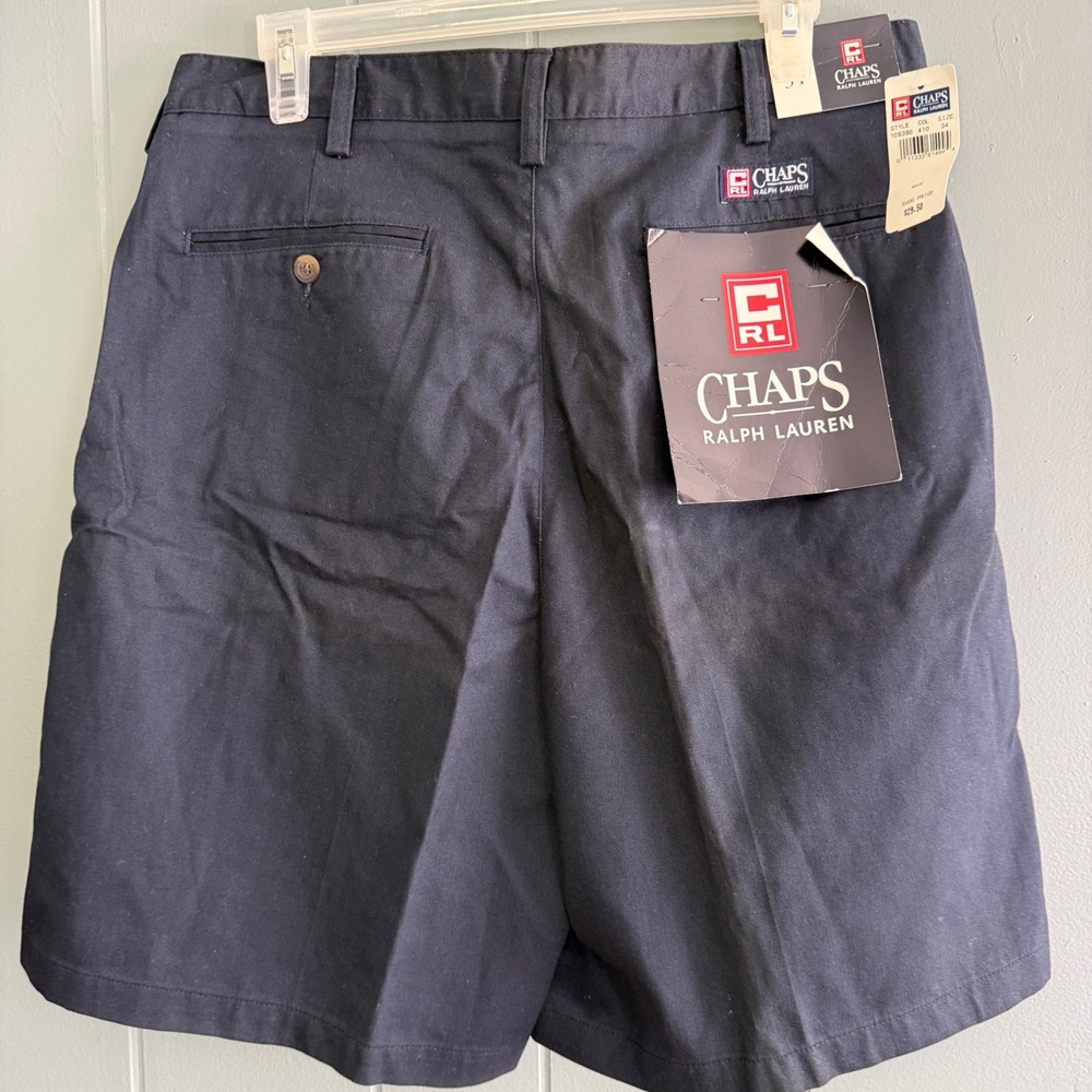 NWT Chaps Ralph Lauren‎ Vintage 90s Navy Double Pleated Chino Shorts Men Sz 34